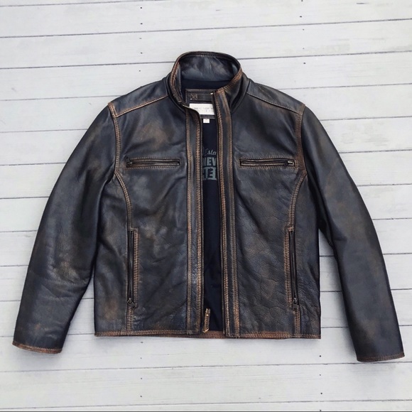 Andrew Marc Other - Andrew Marc Distressed brown leather Moto jacket M